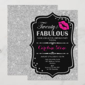 20e verjaardag - Twenty Fabulous Black Pink Silver Kaart (Voorkant / Achterkant)