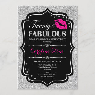 20e verjaardag - Twenty Fabulous Black Pink Silver Kaart