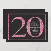 20e verjaardag uitnodiging roze glitter krijtbord (Voorkant / Achterkant)