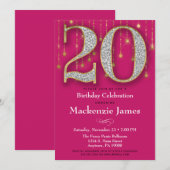 20e verjaardag Uitnodiging Roze Gold Diamonds Adul (Voorkant / Achterkant)