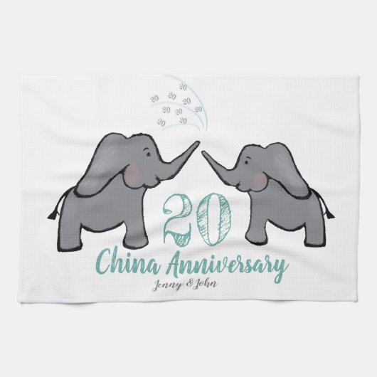 20e verjaardag van de bruiloft in china schattige  theedoek (Horizontaal)
