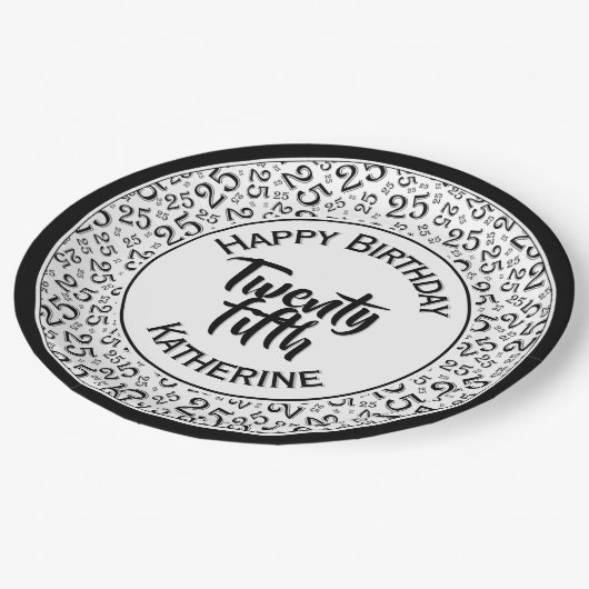 20e verjaardag Willekeurig Getal Patroon 25 Zwart/ Papieren Bordje (Gekanteld)