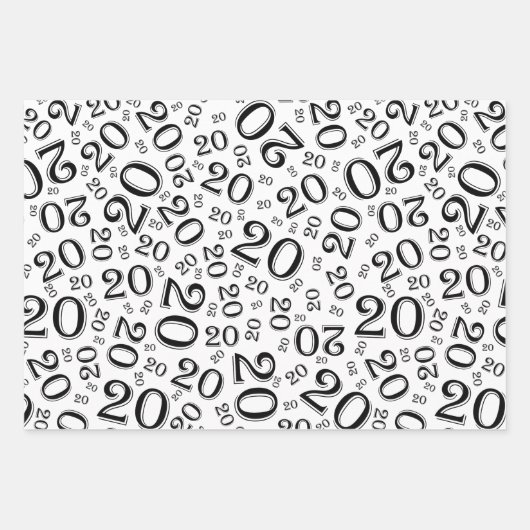20e verjaardag zwart/wit Random Number Pattern Inpakpapier Vel (Voorkant 3)