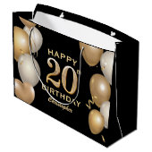 20e verjaardag Zwarte en gouden ballonnen Groot Cadeauzakje (Achterkant Gekanteld)