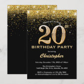 20e verjaardag zwarte en goudglitter-Confetti Kaart (Voorkant / Achterkant)