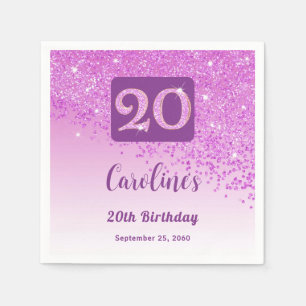 20e Verjaardagsfeest Glanzende Roze Glitters Servet