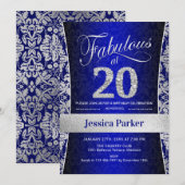 20e Verjaardagsfeest - Zilver Koningsblauw Kaart (Voorkant / Achterkant)