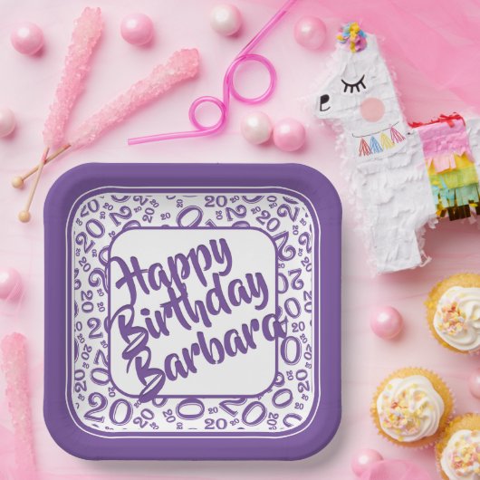 20e Verjaardagsfeestnummer Patroon Paarse Wit Papieren Bordje (Feest)