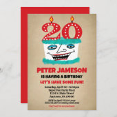 20e Verjaardagsuitnodiging Grappige taart Casual M Kaart (Voorkant / Achterkant)