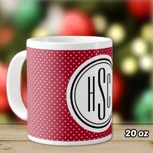 20oz Grote Monogram Rode & Witte Zwitserse Stippen Extra Grote Beker