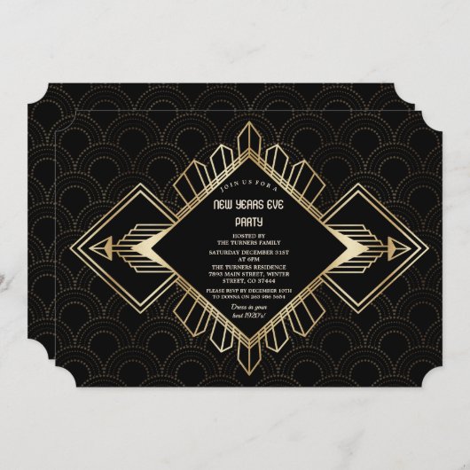 20s Gold Black Great Gatsby Nieuwjaar Kaart (Voorkant / Achterkant)