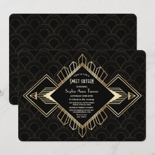  20s Gold Black Great Gatsby Sweet Sixteen Kaart