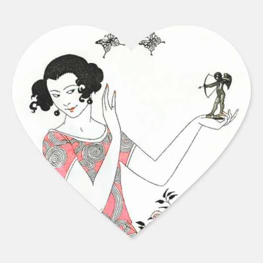 20s  Mode Illustratie Cupid & Vrouw Hart Sticker (Voorkant)