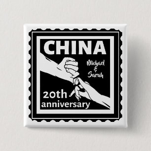 20ste trouwdag China traditioneel Vierkante Button 5,1 Cm