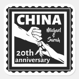 20ste trouwdag China traditioneel Vierkante Sticker