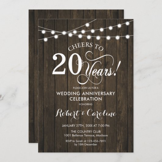 20ste trouwdag - Rustiek hout Kaart (Voorkant / Achterkant)