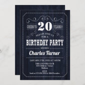 20ste verjaardagsfeestje - Navy Wood Pattern Kaart (Voorkant / Achterkant)
