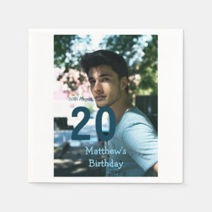 20th Birthday Naam toevoegen Fotodatum man blauw w Servet
