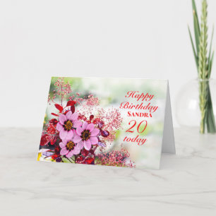 20th Birthday Roze bloemen voeg een Kaart van de N