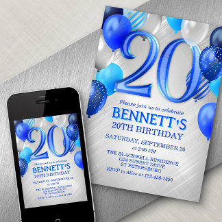 20th Mens Blue Anniversaire Invitation
