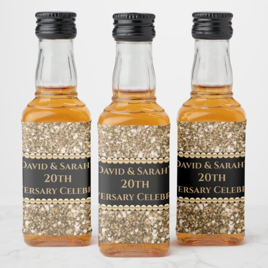20th Wedding Anniversary Celebration Gold Glitter Likeurfles Etiket (Flessen)