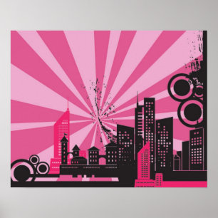 20x16 Abstracte roze stadsmuur Art Poster