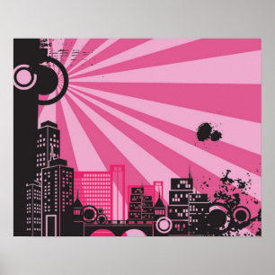 20x16 Abstracte roze stadsmuur Art Poster