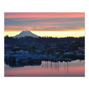 20X16 Mount Rainier en de Marina in Olympia, WA Foto Afdruk