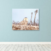 20x16 Snowy owl op het strand Canvas Afdruk (Insitu (Houten vloer))