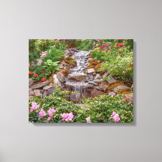 20x16 stromende waterval met bronbloemen canvas afdruk (Voorkant)
