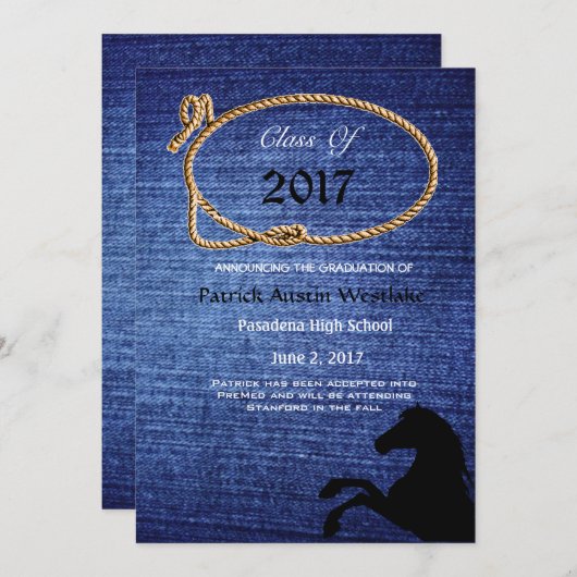 20XX Denim, Rodeo Style Graduation Faire-part (Devant / Derrière)