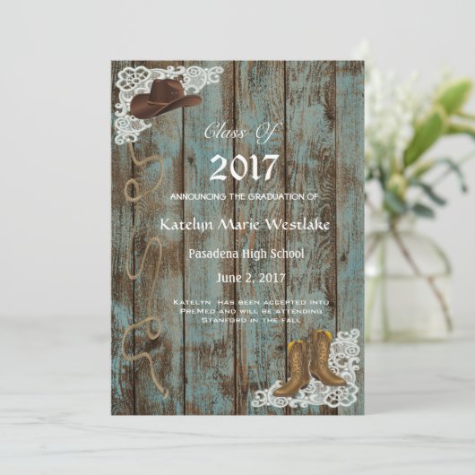 20XX Rustic, Boots & Lace Afstuderen Aankondiging (Staand voorkant)