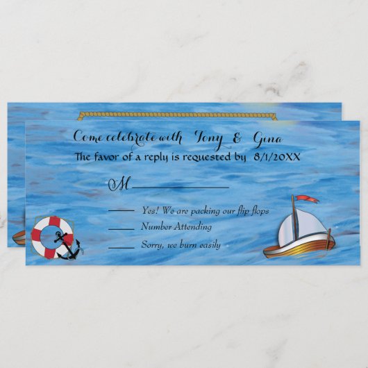 20XX Zeilboot Aquarel Trouw RSVP Kaarten (Voorkant / Achterkant)