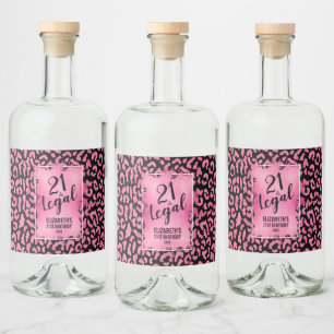 21 and Legal Pink Black Leopard gepersonaliseerd Likeurfles Etiket