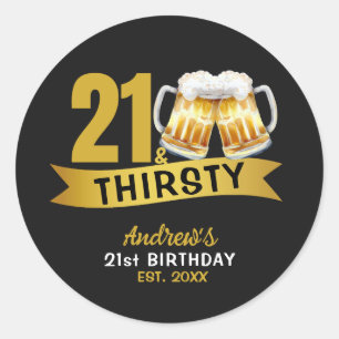 21 & DORSTIG-21e VERJAARDAGSUITNODIGING Ronde Sticker