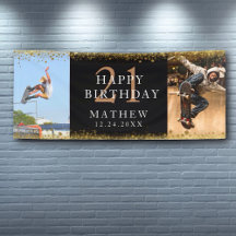 21 e verjaardag zwarte & gouden feestbanner