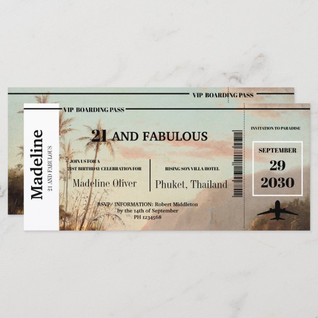 21 en Fabulous Tropical Boarding Pass QR Code (Voorkant / Achterkant)