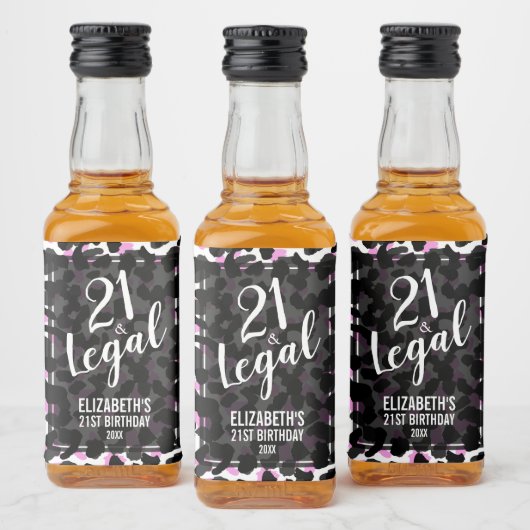 21 en Juridisch Roze Zwart Leopard Custom Mini Likeurfles Etiket (Flessen)