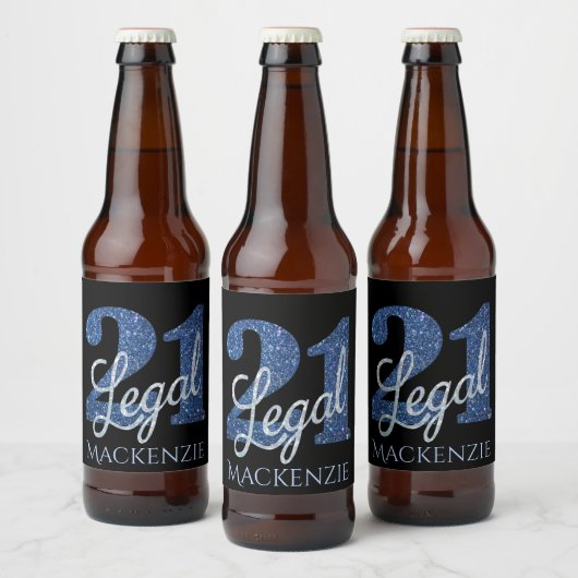 21 en juridische | Blauwe faux glitter 21e verjaar Bier Etiket (Flessen)