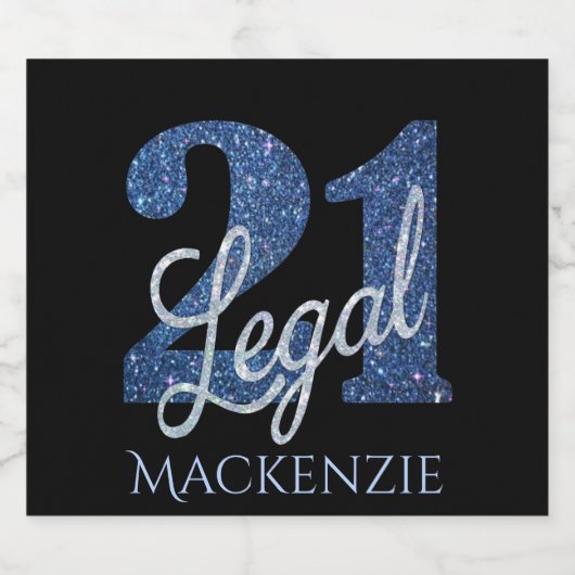 21 en juridische | Blauwe faux glitter 21e verjaar Bier Etiket (Enkel label)