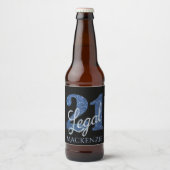 21 en juridische | Blauwe faux glitter 21e verjaar Bier Etiket (Voorkant)