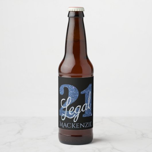 21 en juridische | Blauwe faux glitter 21e verjaar Bier Etiket (Voorkant)