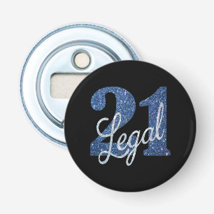 21 en juridische   Blauwe faux glitter 21e verjaar Button Flesopener