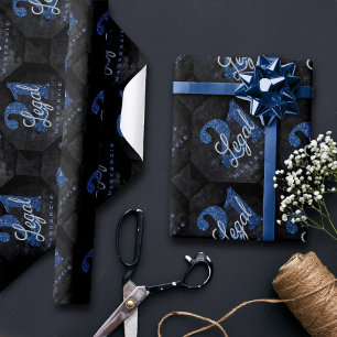 21 en juridische   Blue 21st Birthday Chic Glitter Cadeaupapier