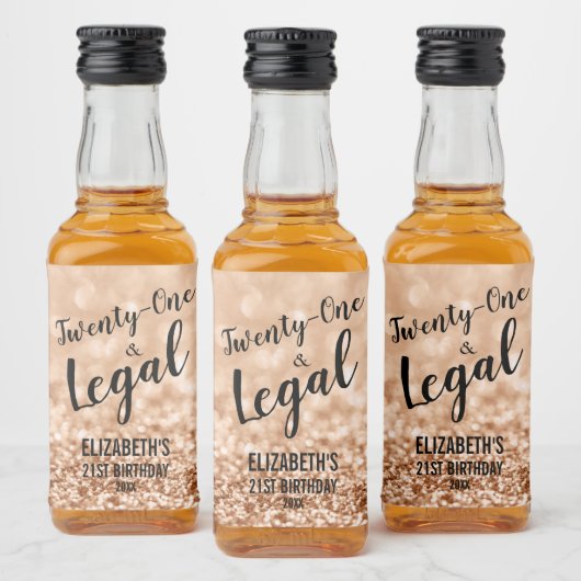 21 en Juridische Blush Roos Gouden Glitter Custom Likeurfles Etiket (Flessen)