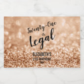 21 en Juridische Blush Roos Gouden Glitter Custom Likeurfles Etiket (Enkel label)