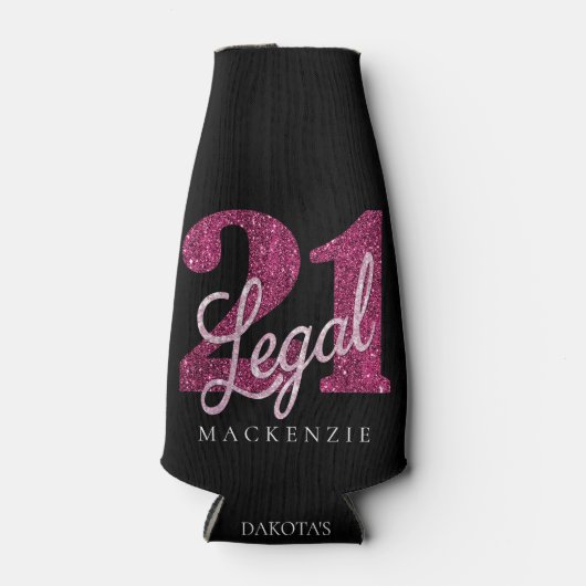 21 en juridische | Fun Pink Faux Glitter 21e verja Flesjeskoeler (Voorkant)