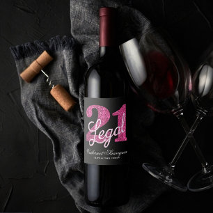 21 en juridische Fun Pink Faux Glitter 21e verja Wijn Etiket