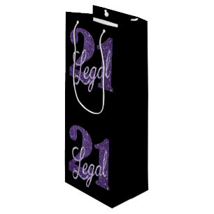 21 en juridische Paarse Faux Glitter 21e Verjaar Wijn Cadeautas