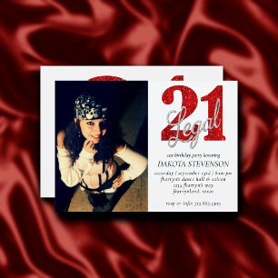 21 en juridische Red Faux Glitter Foto Keepsake Kaart